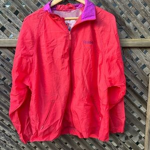 Vintage 90s Reebok Mens Medium Spell Out Hooded Windbreaker Jacket Pink Nylon